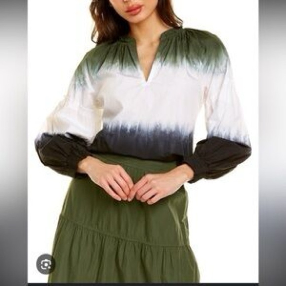 Derek Lam - Womens Ombre Long-Sleeve V-Neck Blouse - Green/Black/White